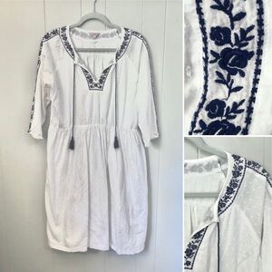 Cath Kidston London Midi Dress White Swiss Dots Vacation Spring US 10